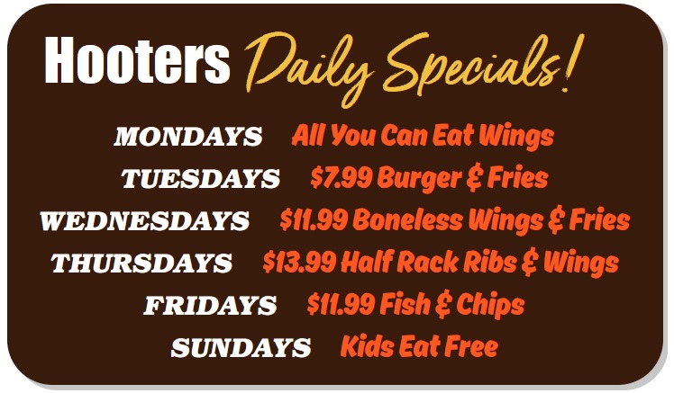 Hooters daily special menu